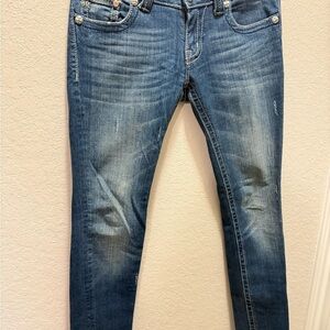 Miss Me Blue Skinny Jeans with Vintage Distress size 27